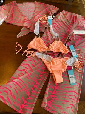 NWT four pieces beach bunny bikini XL/L and coverup size M